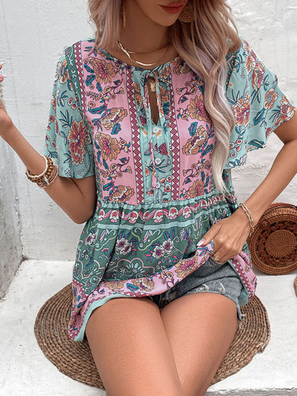 Bohemian printed ethnic style women's temperament shirt women BLOUSE