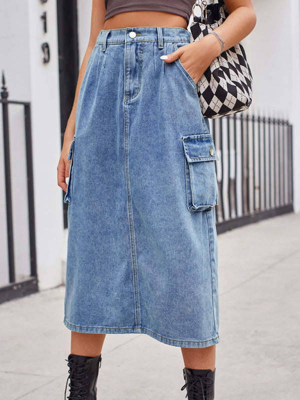 New all-match slimming tooling washed denim skirt mid-length skirt