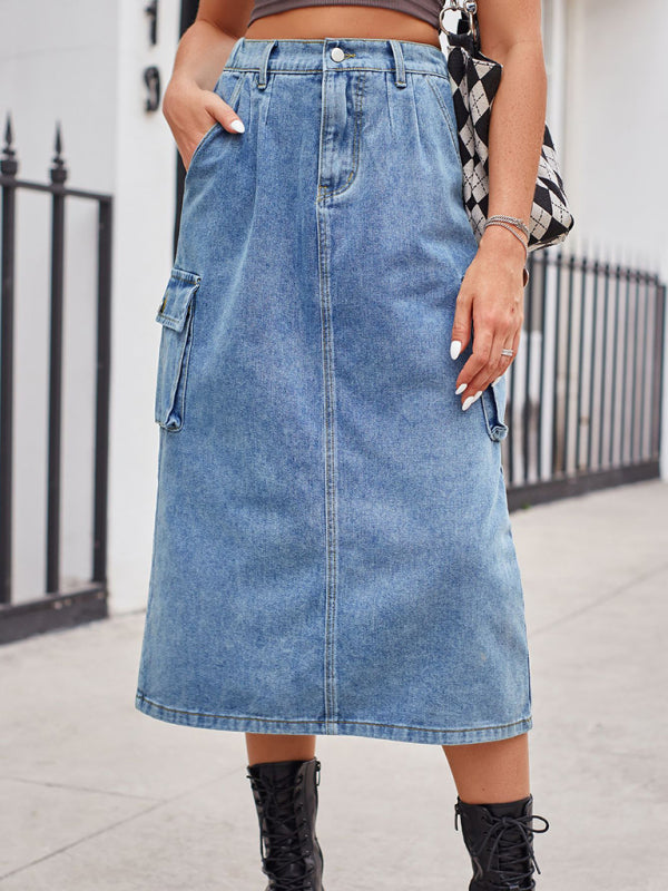 New all-match slimming tooling washed denim skirt mid-length skirt