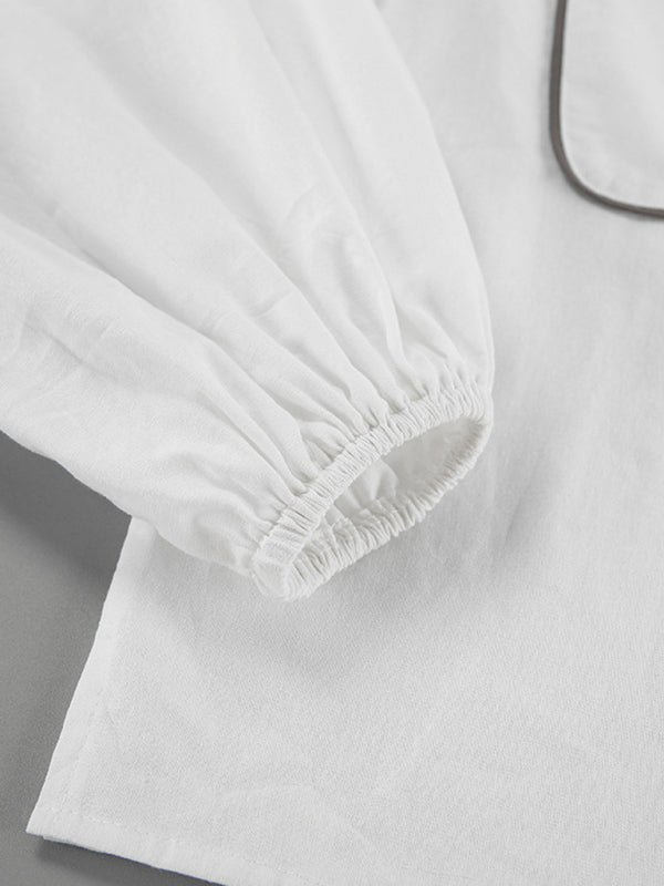 White Cotton Long Sleeved Blouse & Shorts Set