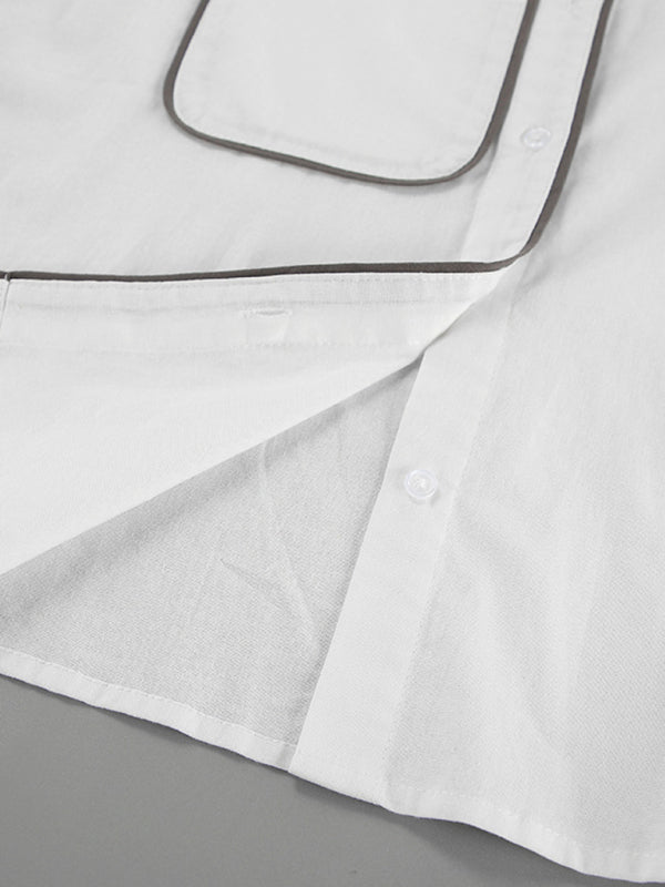 White Cotton Long Sleeved Blouse & Shorts Set