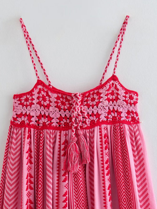 Crochet Patchwork Knitted Slip Maxi Dress