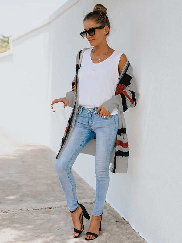 Multi-color mid-length Knitted Cardigan