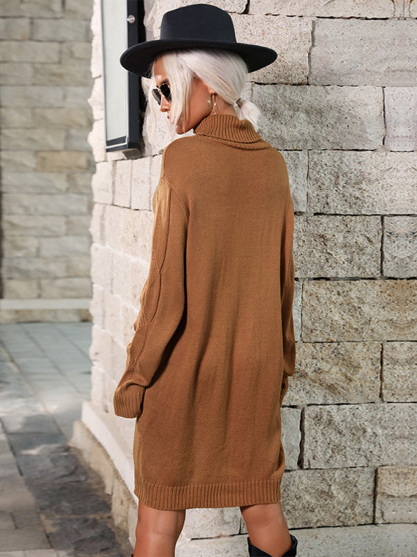 Mid-high collar solid color sweater(belt not included)