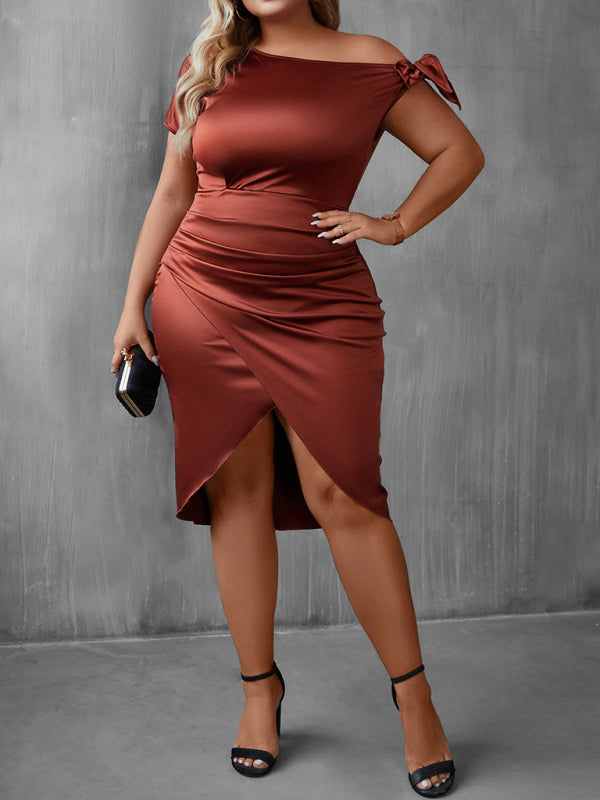 Brown Mini Dress with Off the Shoulder Tie Sleeve