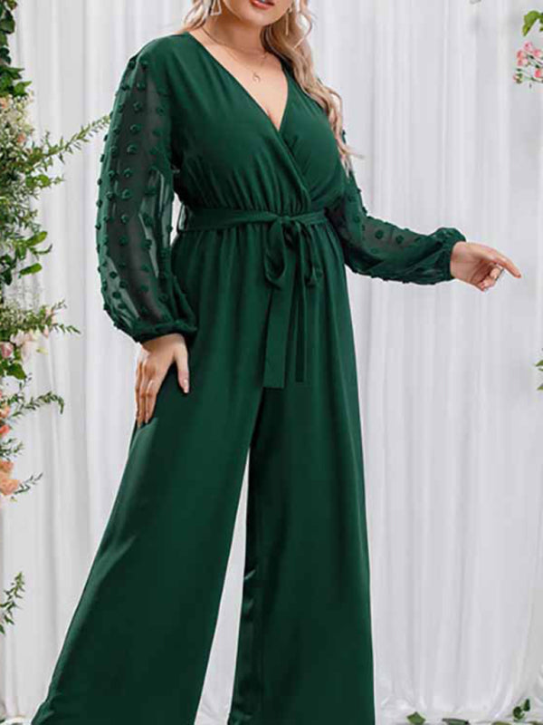 Green Long Sheer Sleeve Pantsuit