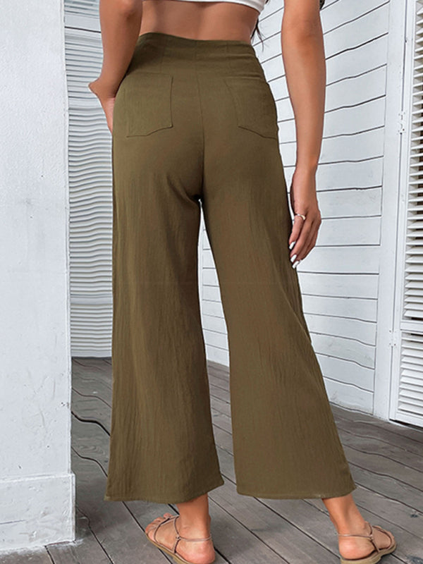 Nine-point High-waisted Cotton & Linen Slim-fit Flared Pants