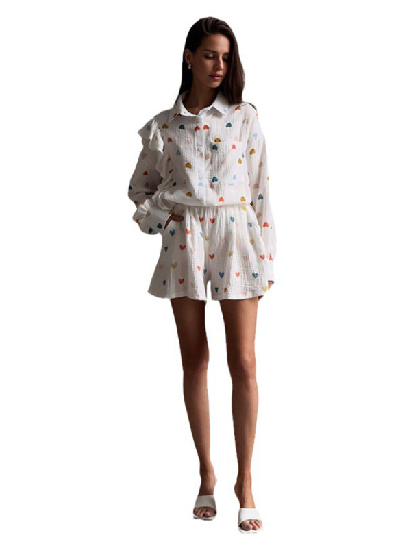 Ruffle Heart Printed Shirt & Shorts Set