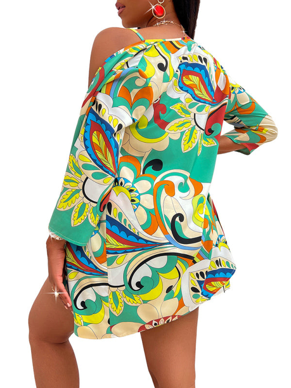 Printed Waist-Cinching Versatile Top Three-Piece Set
