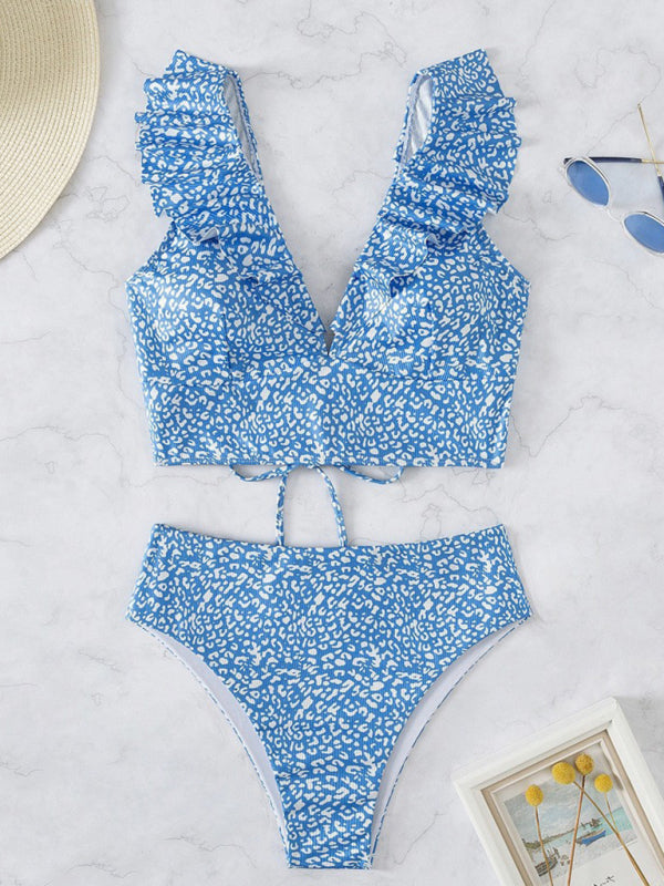 New women's lace V-neck ruffled high-waist bikini