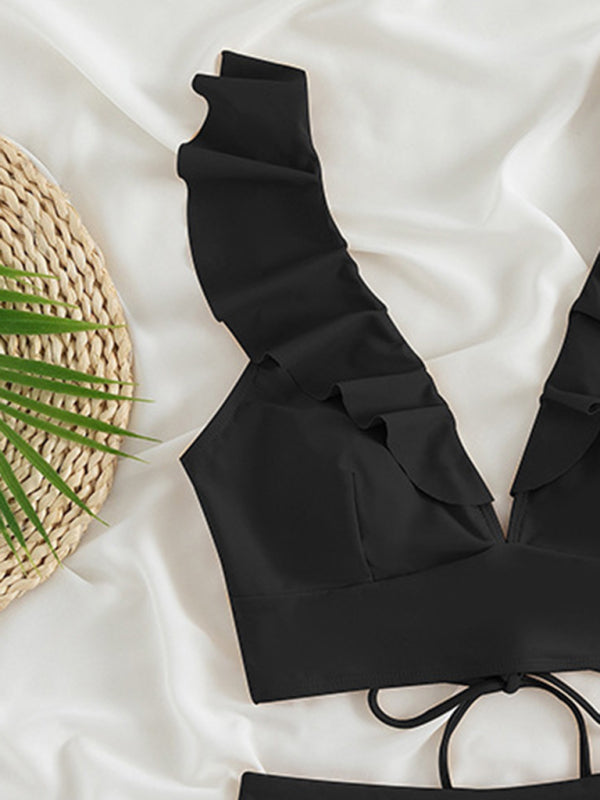 New women's lace V-neck ruffled high-waist bikini