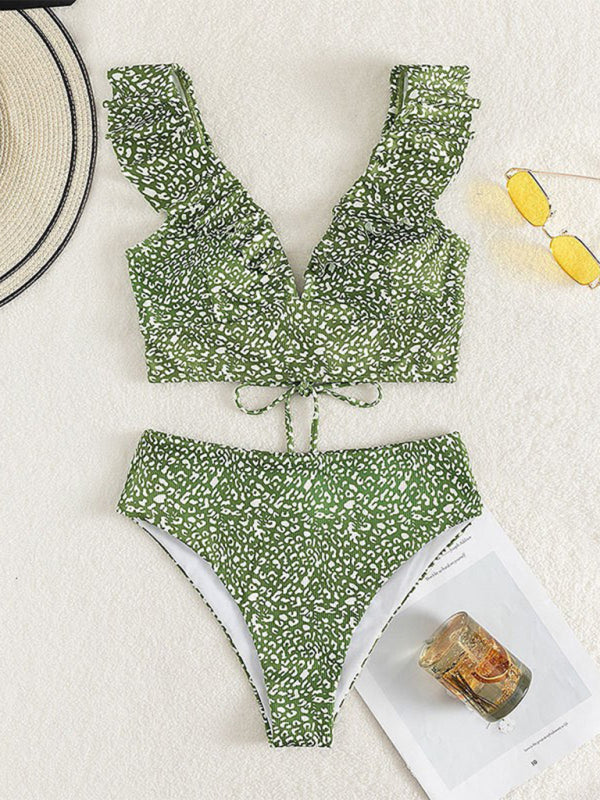 New women's lace V-neck ruffled high-waist bikini