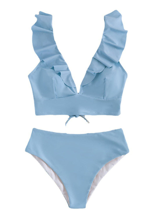New women's lace V-neck ruffled high-waist bikini