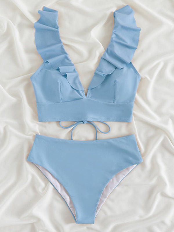 New women's lace V-neck ruffled high-waist bikini