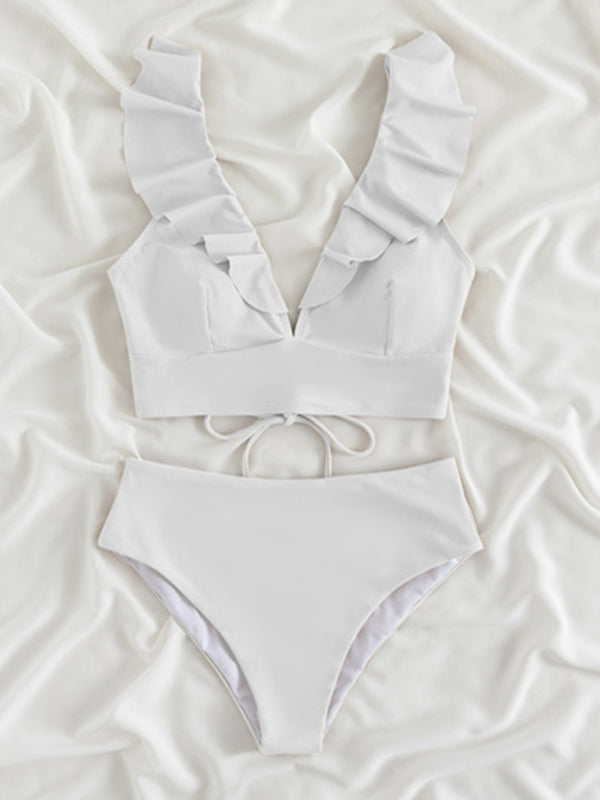 New women's lace V-neck ruffled high-waist bikini