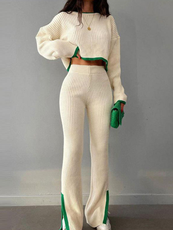 Autumn/Winter White Sweater & Flare bottom Pants Set
