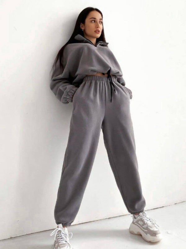 Women's Hooded Sweatshirt & Pants Two Piece Set