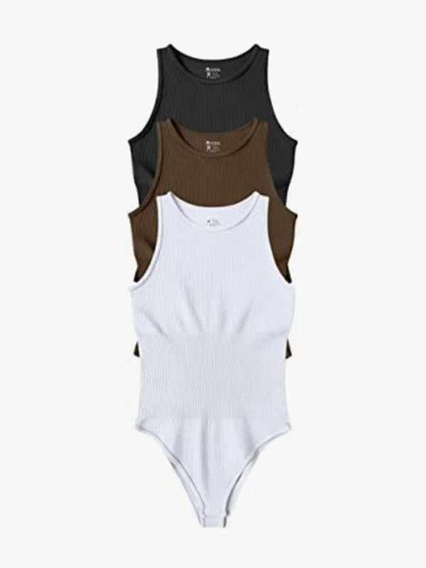 women‘s sexy round neck sleeveless bodysuit