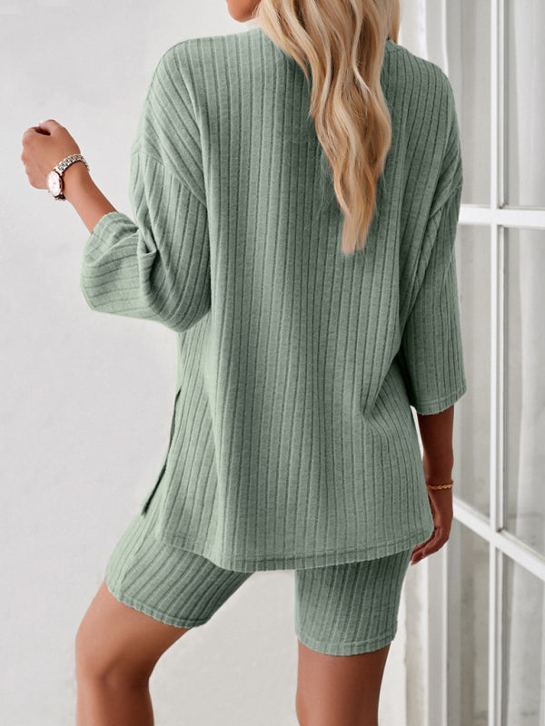 Casual Round Neck Top + Mid Length Tights - Cracker Khaki