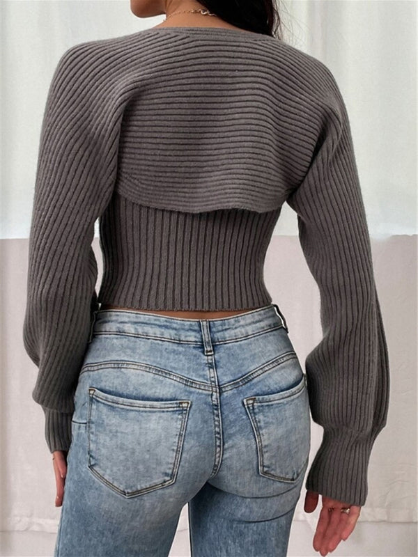 Fashionable shawl tube top knitted sweater two-piece set