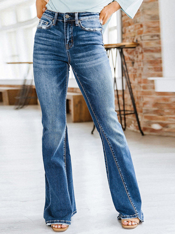 Women's New Casual Fashion Slim High Waist Slightly Flared Denim Trousers