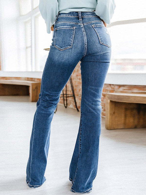 Women's New Casual Fashion Slim High Waist Slightly Flared Denim Trousers