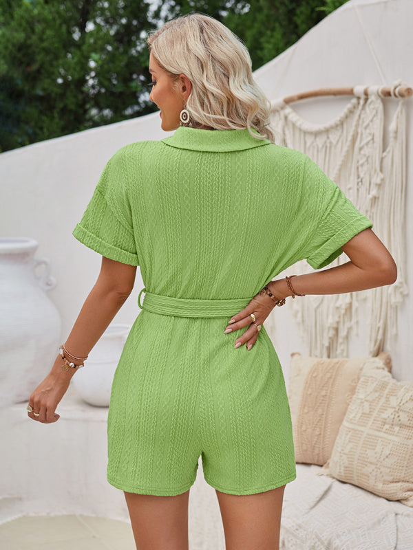 Lapel Top Jacquard Jumpsuit