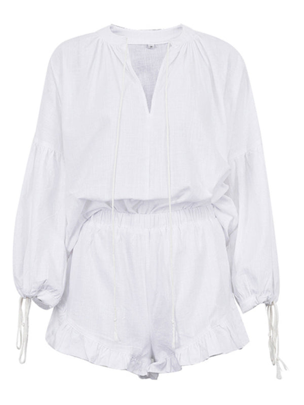 Long Sleeve Top with High waist Shorts Set