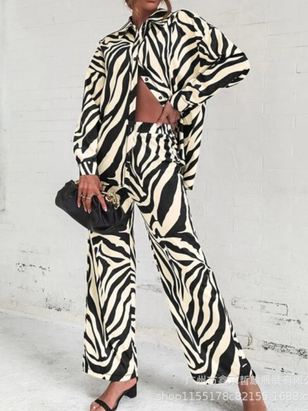 Printed Long Sleeve Button Shirt & Pants Set