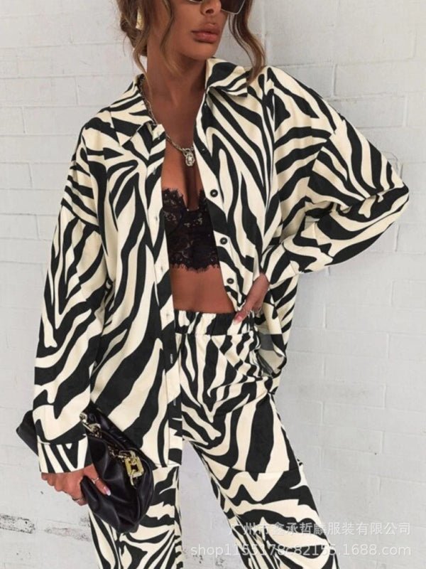 Printed Long Sleeve Button Shirt & Pants Set
