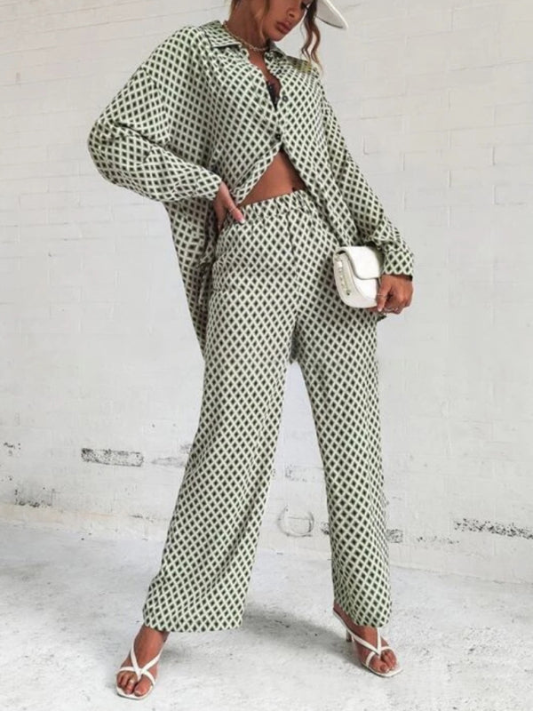 Printed Long Sleeve Button Shirt & Pants Set