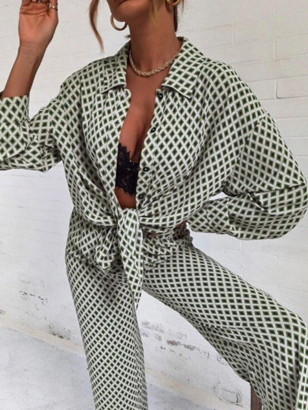 Printed Long Sleeve Button Shirt & Pants Set