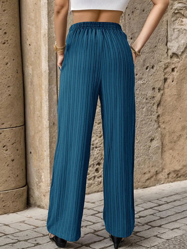 Pleated Textured Elastic Straight Pants