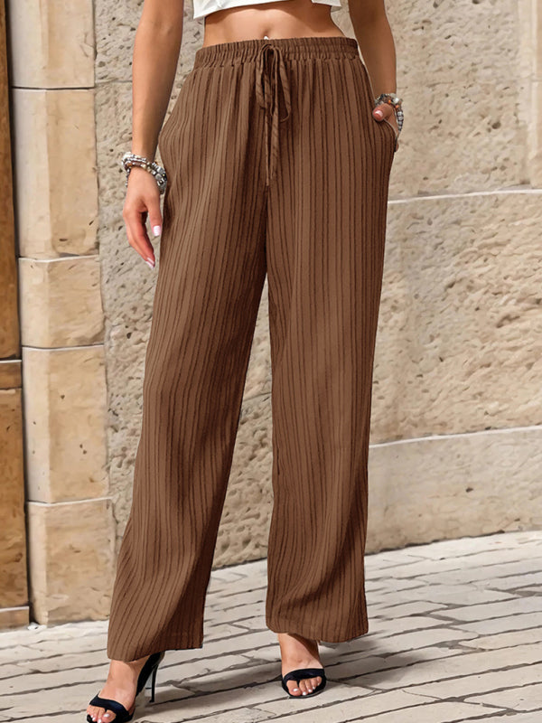 Pleated Textured Elastic Straight Pants