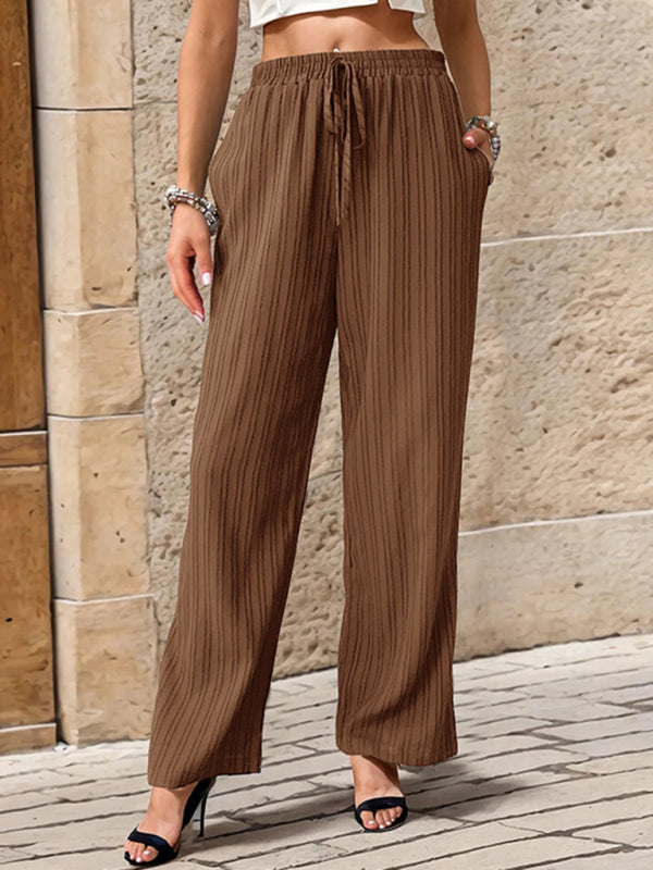 Pleated Textured Elastic Straight Pants