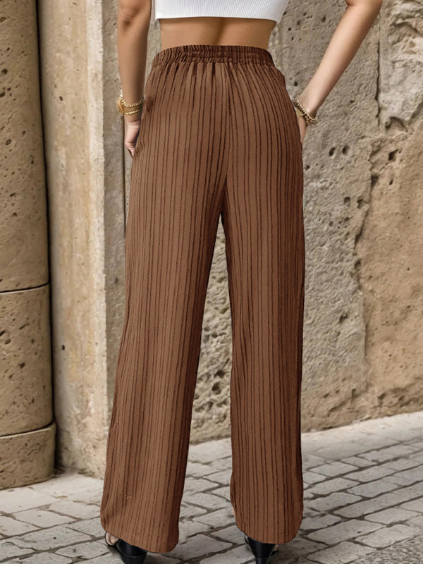 Pleated Textured Elastic Straight Pants