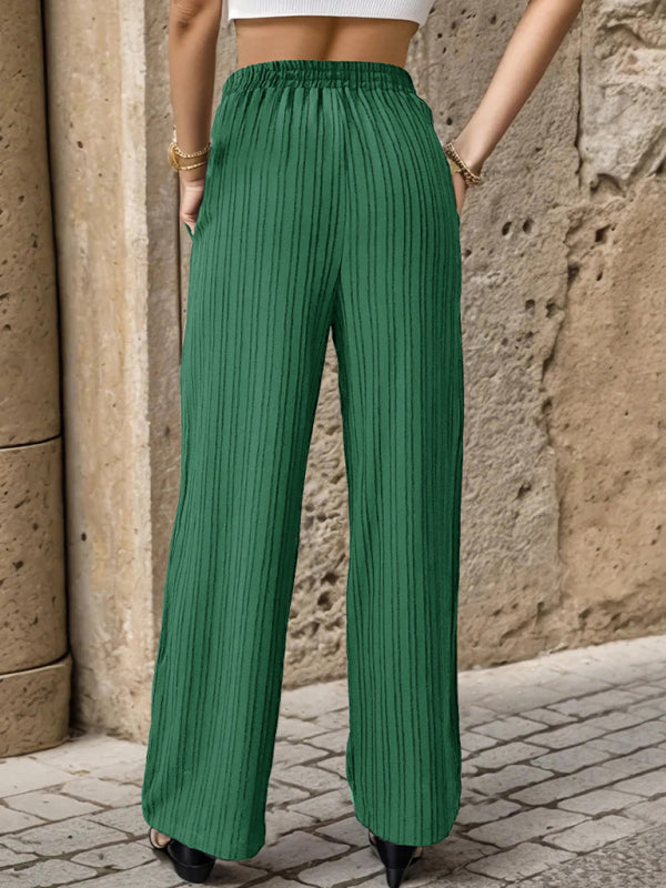 Pleated Textured Elastic Straight Pants