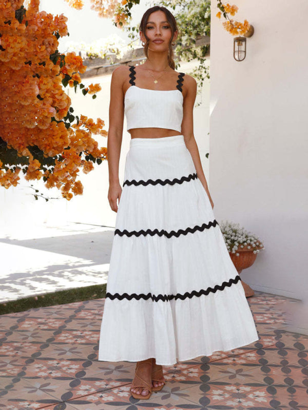Crop Top & Maxi Skirt - White & Black