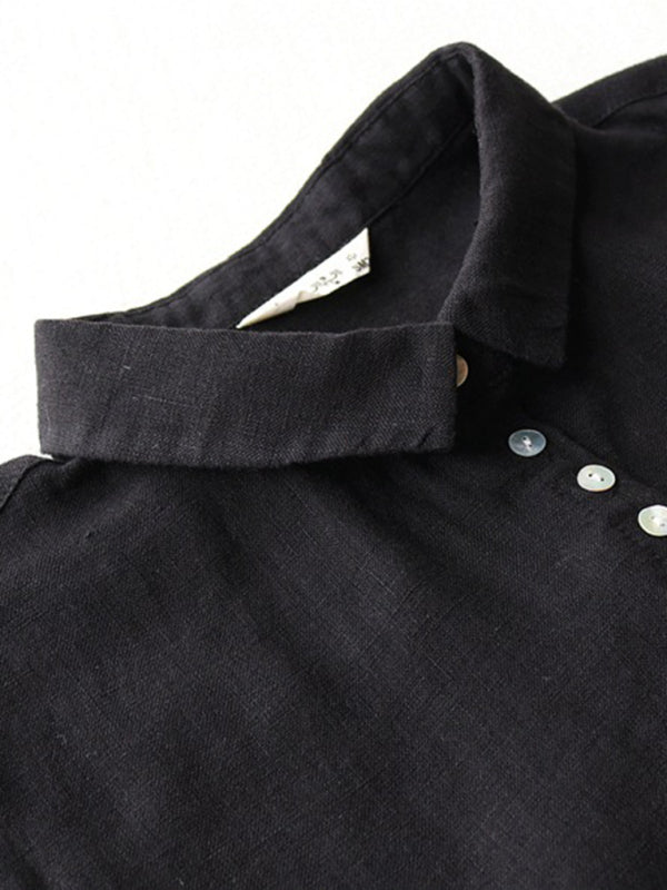 New women's simple loose three-quarter sleeve lapel shirt dress