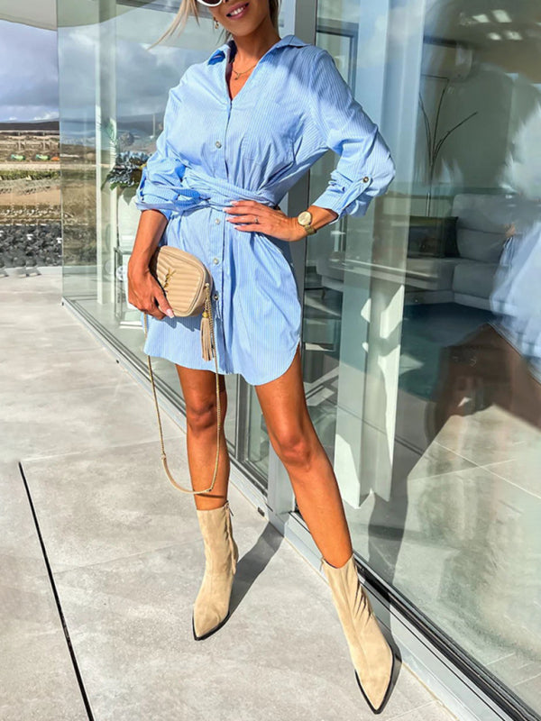 Buttoned Shirt roll-sleeve Mini Dress