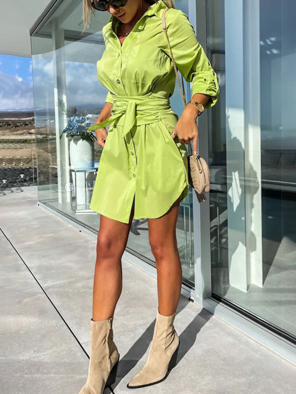 Buttoned Shirt roll-sleeve Mini Dress