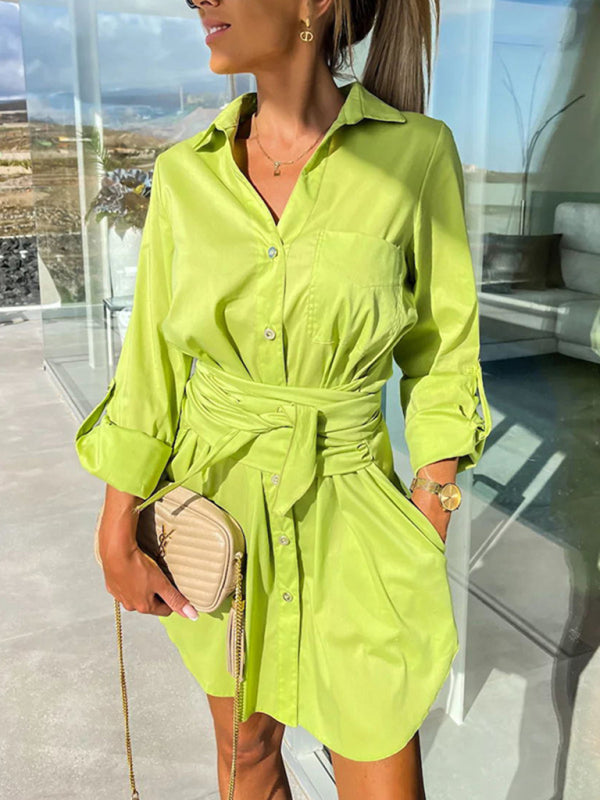 Buttoned Shirt roll-sleeve Mini Dress