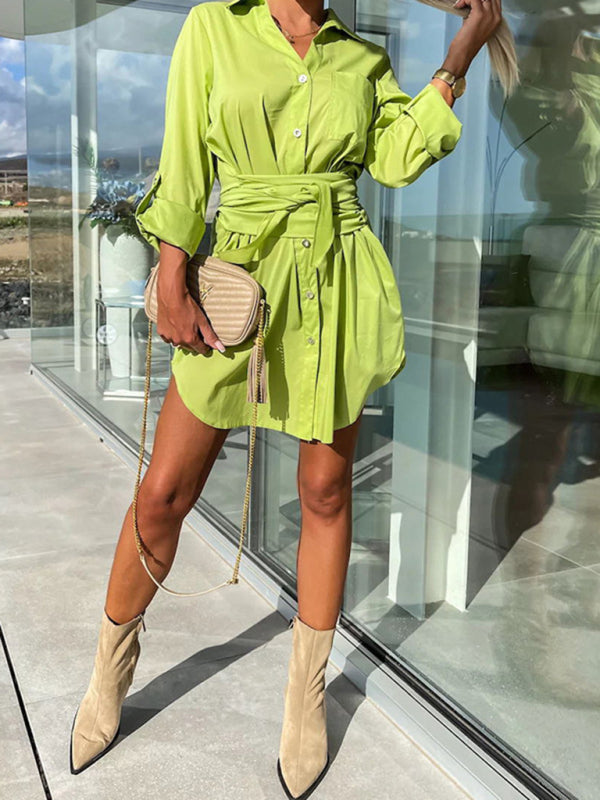 Buttoned Shirt roll-sleeve Mini Dress