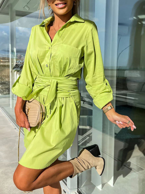 Buttoned Shirt roll-sleeve Mini Dress