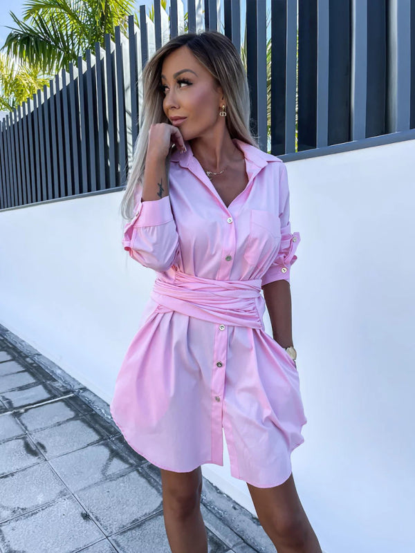 Buttoned Shirt roll-sleeve Mini Dress