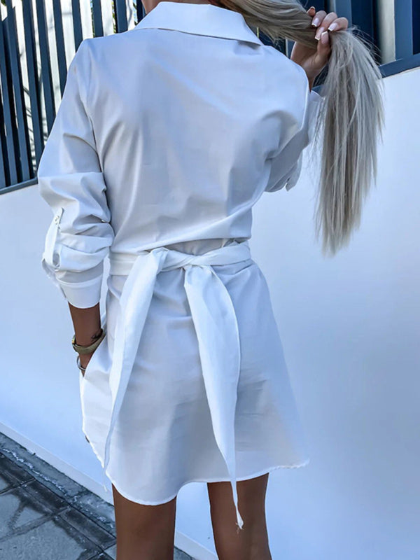 Buttoned Shirt roll-sleeve Mini Dress