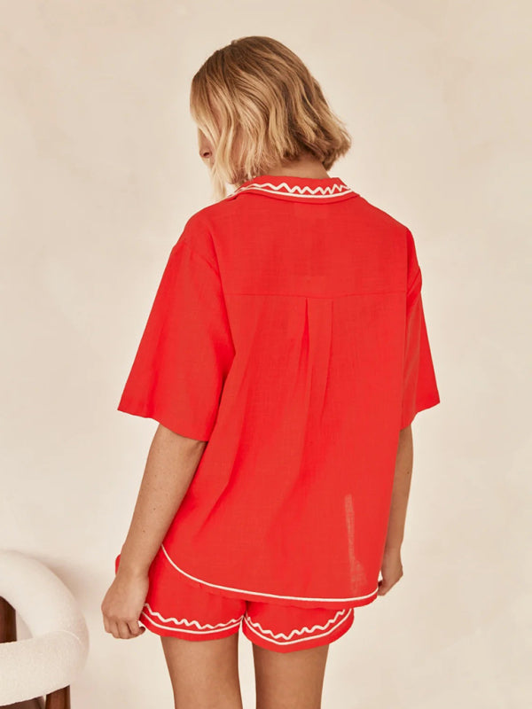 New 3D Embroidered Casual Shirt + Shorts Set