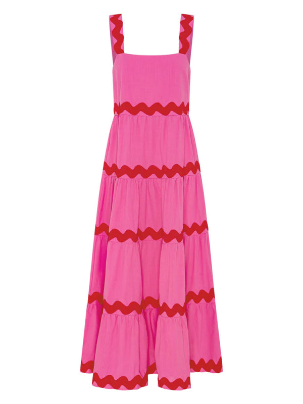 Wavy Splicing Maxi Dress - White/Blue