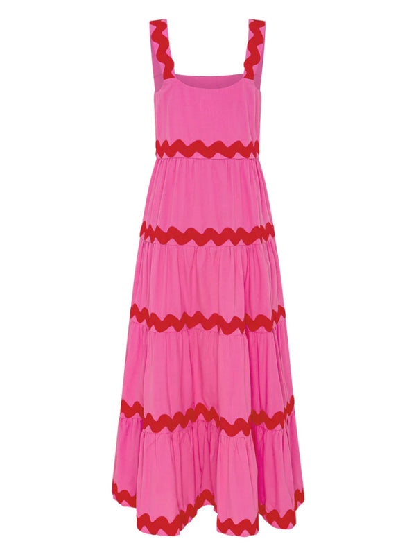 Wavy Splicing Maxi Dress - White/Blue