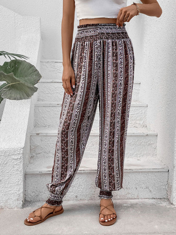 Elastic High Waist Printed Pants